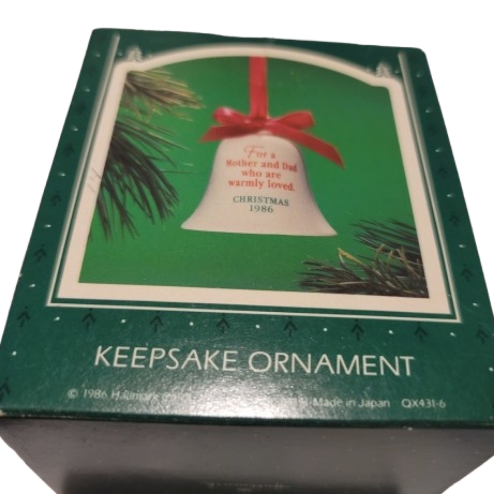 Hallmark 1986 Mother and Dad Porcelain Bell Christmas Keepsake Ornament